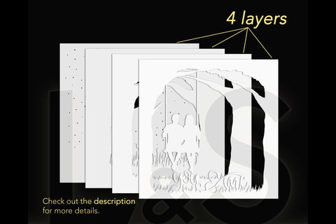 3D Love Shadow Box Svg | Layered Couple Light Box Template 3D Paper Lights & Silhouettes 