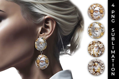 3D Lush Santa Claus Earrings Sublimation PNG Bundle Free For Commercial Use Sublimation Sintegra 