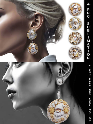 3D Lush Santa Claus Earrings Sublimation PNG Bundle Free For Commercial Use Sublimation Sintegra 