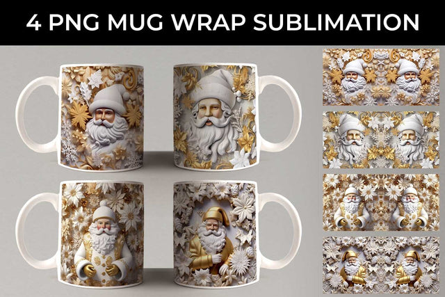 3D Lush Santa Claus Mug Wrap Sublimation PNG Bundle Free For Commercial Use Sublimation Sintegra 