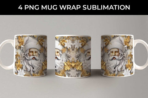 3D Lush Santa Claus Mug Wrap Sublimation PNG Bundle Free For Commercial Use Sublimation Sintegra 