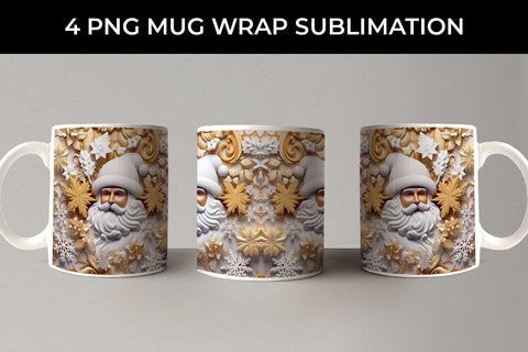 3D Lush Santa Claus Mug Wrap Sublimation PNG Bundle Free For Commercial Use Sublimation Sintegra 