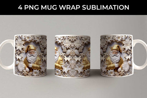 3D Lush Santa Claus Mug Wrap Sublimation PNG Bundle Free For Commercial Use Sublimation Sintegra 