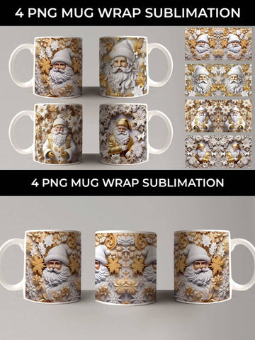3D Lush Santa Claus Mug Wrap Sublimation PNG Bundle Free For Commercial Use Sublimation Sintegra 