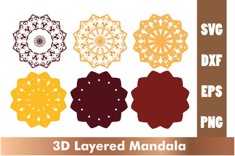3d mandala SVG,Layered mandala SVG, Cut File Mandala design dxf SVG artnoy 