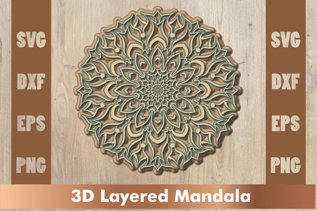 3d mandala SVG,Layered mandala SVG, Cut File Mandala design dxf SVG artnoy 