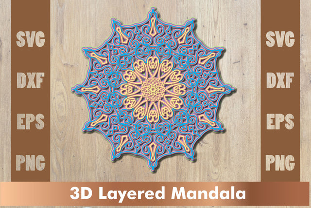 3d mandala SVG,Layered mandala SVG, Cut File Mandala design dxf SVG artnoy 