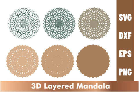 3d mandala SVG,Layered mandala SVG, Cut File Mandala design dxf SVG artnoy 
