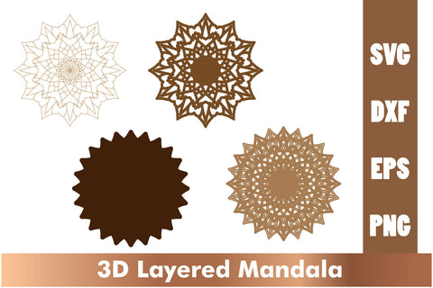 3d mandala SVG,Layered mandala SVG, Cut File Mandala design dxf SVG artnoy 