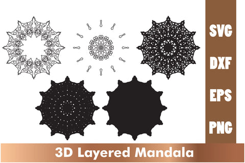 3d mandala SVG,Layered mandala SVG, Cut File Mandala design dxf SVG artnoy 