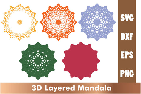 3d mandala SVG,Layered mandala SVG, Cut File Mandala design dxf SVG artnoy 