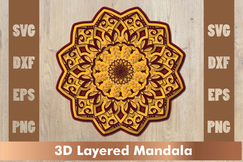 3d mandala SVG,Layered mandala SVG, Cut File Mandala design dxf SVG artnoy 