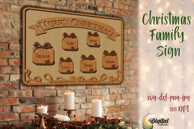 3D Merry Christmas SVG. Christmas Family Sign Laser Cut. SVG Evgenyia Guschina 
