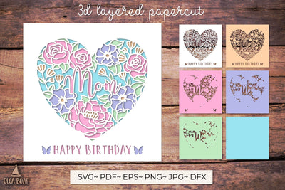 3d Mom birthday card svg | Happy birthday mom layered papercut 3D Paper Olga Boat Design 