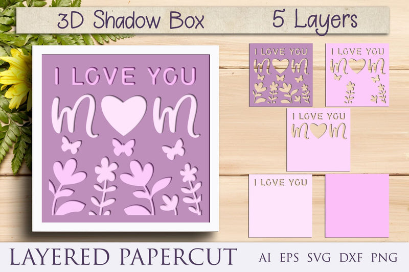 3d mom shadow box svg, Mothers day card layered papercut template 3D Paper AnastasiyaArtDesign 