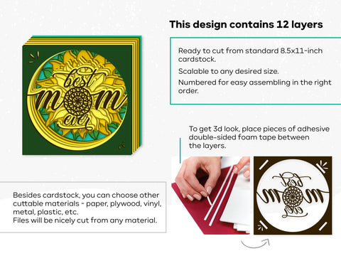 3d Mom svg - 3d Mother's Day svg, sunflower shadowbox svg, Shadow box svg, files for Cricut, for Silhouette SVG CutLeafSvg 