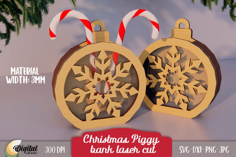 3D Money Box Laser Cut. Christmas Laser Cut. Christmas Piggy Bank Laser Cut. SVG Evgenyia Guschina 