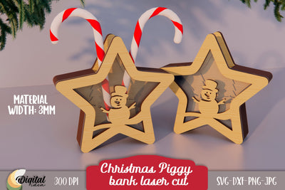 3D Money Box Laser Cut. Christmas Laser Cut. Christmas Piggy Bank Laser Cut. SVG Evgenyia Guschina 