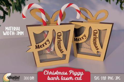 3D Money Box Laser Cut. Christmas Laser Cut. Christmas Piggy Bank Laser Cut. SVG Evgenyia Guschina 