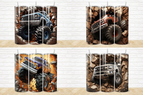 3D Monster Truck Cracked Hole Tumbler Bundle Sublimation Regulrcrative 