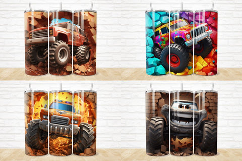 3D Monster Truck Cracked Hole Tumbler Bundle Sublimation Regulrcrative 
