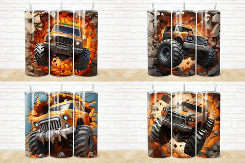 3D Monster Truck Cracked Hole Tumbler Bundle Sublimation Regulrcrative 