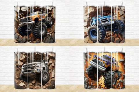 3D Monster Truck Cracked Hole Tumbler Bundle Sublimation Regulrcrative 