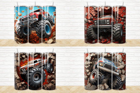 3D Monster Truck Cracked Hole Tumbler Bundle Sublimation Regulrcrative 