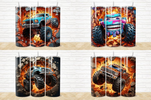 3D Monster Truck Cracked Hole Tumbler Bundle Sublimation Regulrcrative 