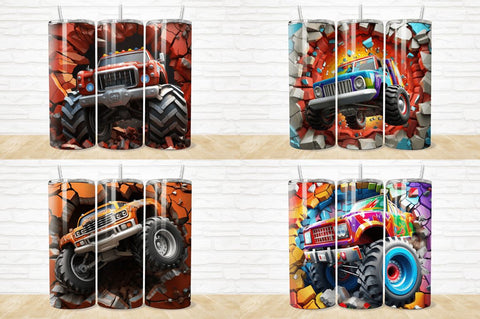 3D Monster Truck Cracked Hole Tumbler Bundle Sublimation Regulrcrative 