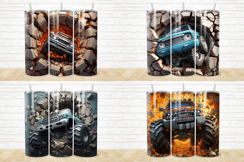 3D Monster Truck Cracked Hole Tumbler Bundle Sublimation Regulrcrative 
