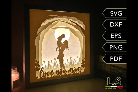 3D Mother's Day Shadow Box Svg | Mom Layered Paper Cut 3D Paper Lights & Silhouettes 