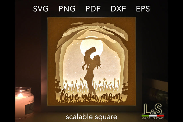 3D Mother's Day Shadow Box Svg | Mom Layered Paper Cut 3D Paper Lights & Silhouettes 