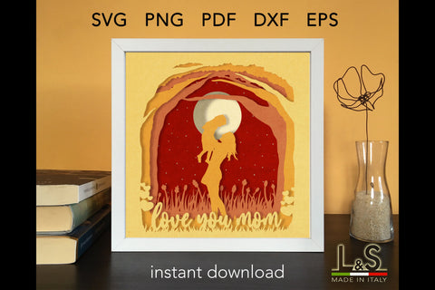 3D Mother's Day Shadow Box Svg | Mom Layered Paper Cut 3D Paper Lights & Silhouettes 