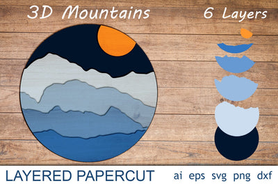 3d mountain wall decor, Layered papercut nature, Laser cut svg template 3D Paper AnastasiyaArtDesign 