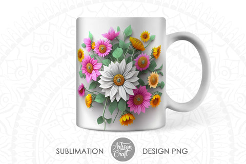 3D Mug design, 3d flower mug wrap, 11oz mug template Sublimation Artisan Craft SVG 