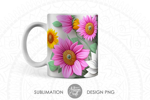 3D Mug design, 3d flower mug wrap, 11oz mug template Sublimation Artisan Craft SVG 