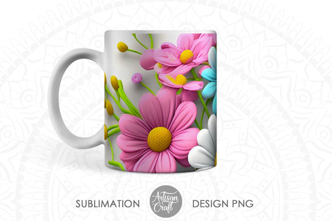 3D mug design, 3D Flowers mug, daisy flowers Sublimation Artisan Craft SVG 