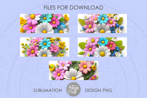 3D mug design, 3D Flowers mug, daisy flowers Sublimation Artisan Craft SVG 