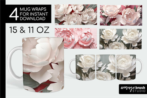 3D Mug Wrap PNG, 3D Flowers Mug Sublimation Designs Sublimation OrangeBrushStudio 