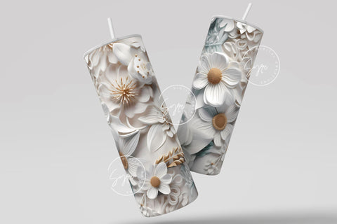 3D Mural Tumbler, White Floral Tumbler, Flower Wrap, 20oz Skinny Tumbler Sublimation, Gold Floral Tumbler, Wedding Tumbler, Digital Download Sublimation Syre Digital Creations 