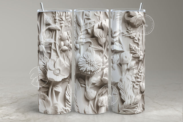 3D Mural Tumbler, White Floral Tumbler, Flower Wrap, 20oz Skinny Tumbler Sublimation, White Flower Wrap, Wedding Tumbler, Digital Download Sublimation Syre Digital Creations 