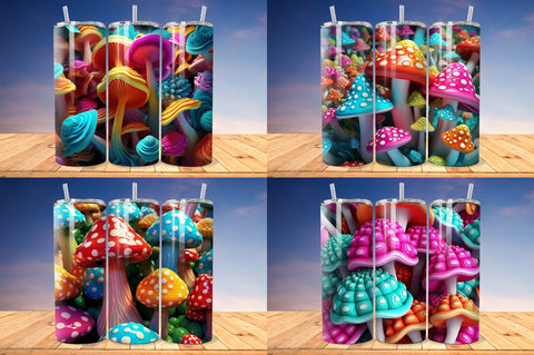 3D Mushroom Seamless Pattern Tumbler Bundle Sublimation Regulrcrative 