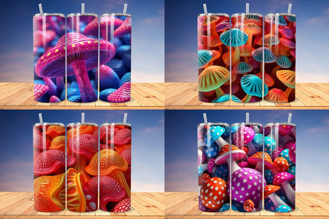 3D Mushroom Seamless Pattern Tumbler Bundle Sublimation Regulrcrative 