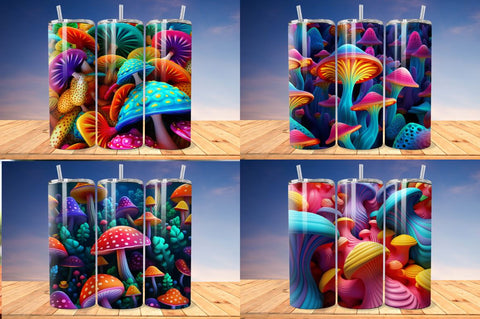 3D Mushroom Seamless Pattern Tumbler Bundle Sublimation Regulrcrative 
