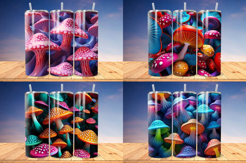 3D Mushroom Seamless Pattern Tumbler Bundle Sublimation Regulrcrative 