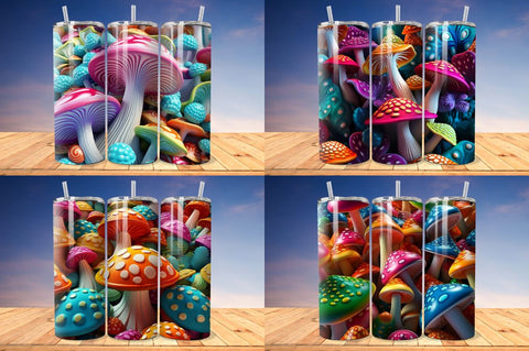 3D Mushroom Seamless Pattern Tumbler Bundle Sublimation Regulrcrative 