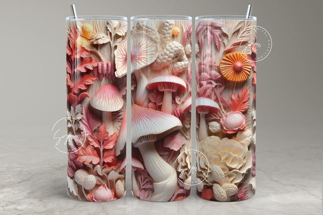 3D Mushroom Tumbler, 3D Flower Tumbler, 20 oz Skinny Tumbler Sublimation, Spring Tumbler, Wedding Tumbler Wrap, Mural Art, Digital Download Sublimation Syre Digital Creations 