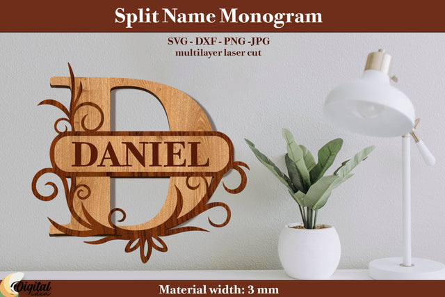 3D Name. Split Name Monogram Laser Cut. Name Sign Laser Cut SVG Evgenyia Guschina 