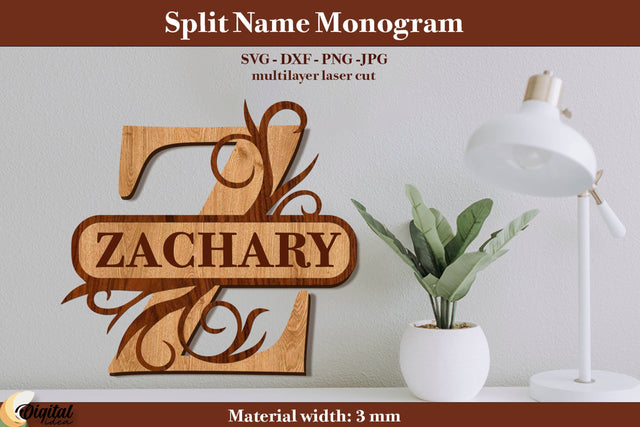 3D Name. Split Name Monogram Laser Cut. Name Sign Laser Cut SVG Evgenyia Guschina 